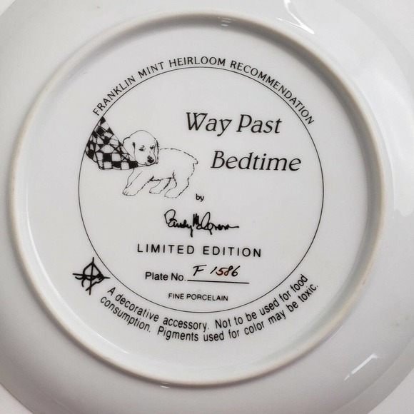 Franklin Mint Heirloom Way Past Bedtime Puppy Dog Ltd Edition Collector's Plate - Picture 3 of 3